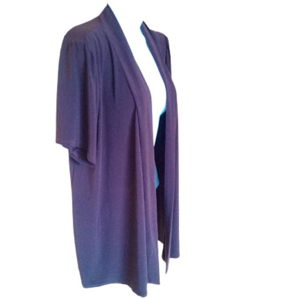 ---  Long Brown Open Front Short Sleeve Cardigan 1X - Picture 2 of 3